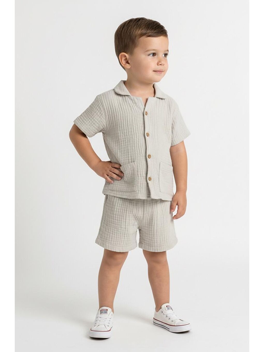 Ekru Müslin Ceketli Takım-1