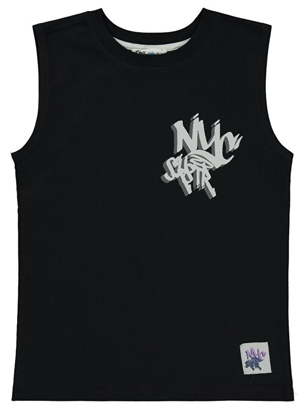 Siyah Boys Nyc Baskılı Sıfır Kol 6-9 Yaş Tişört-1