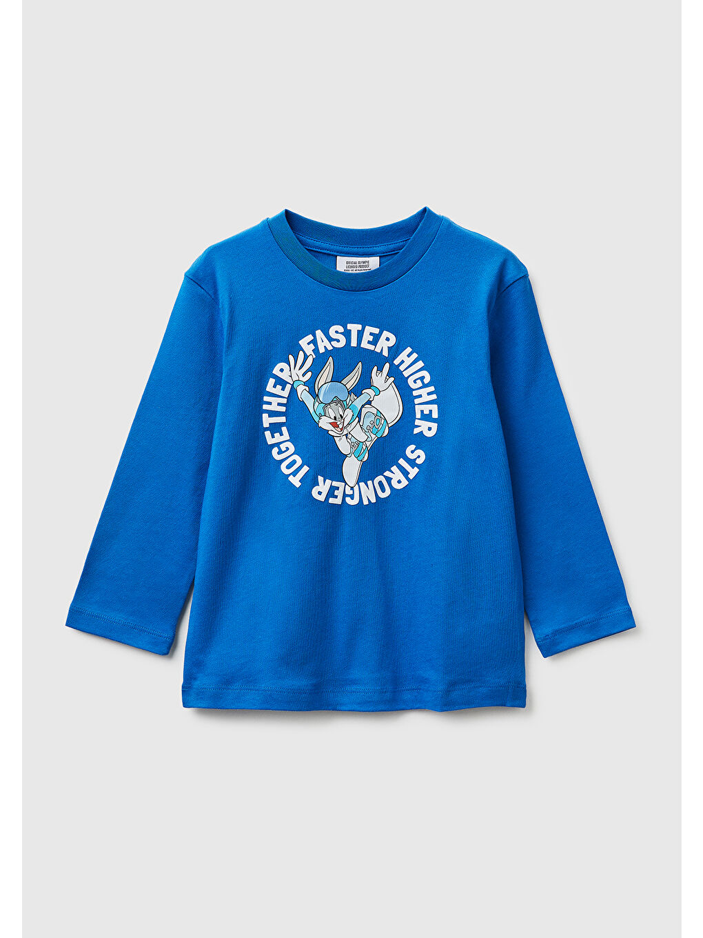 Erkek Çocuk Mavi Önü ve Arkası Baskı Detaylı Bisiklet Yaka Uzun Kollu T-Shirt