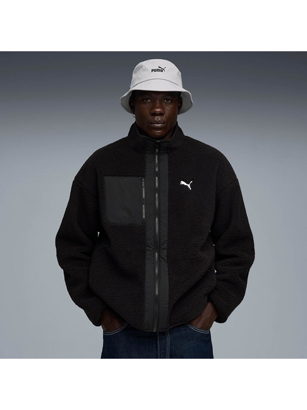 Siyah Erkek Çift Taraflı Sherpa Ceket Mont-4