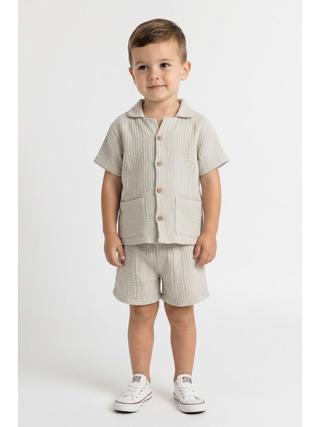 Ekru Müslin Ceketli Takım-4