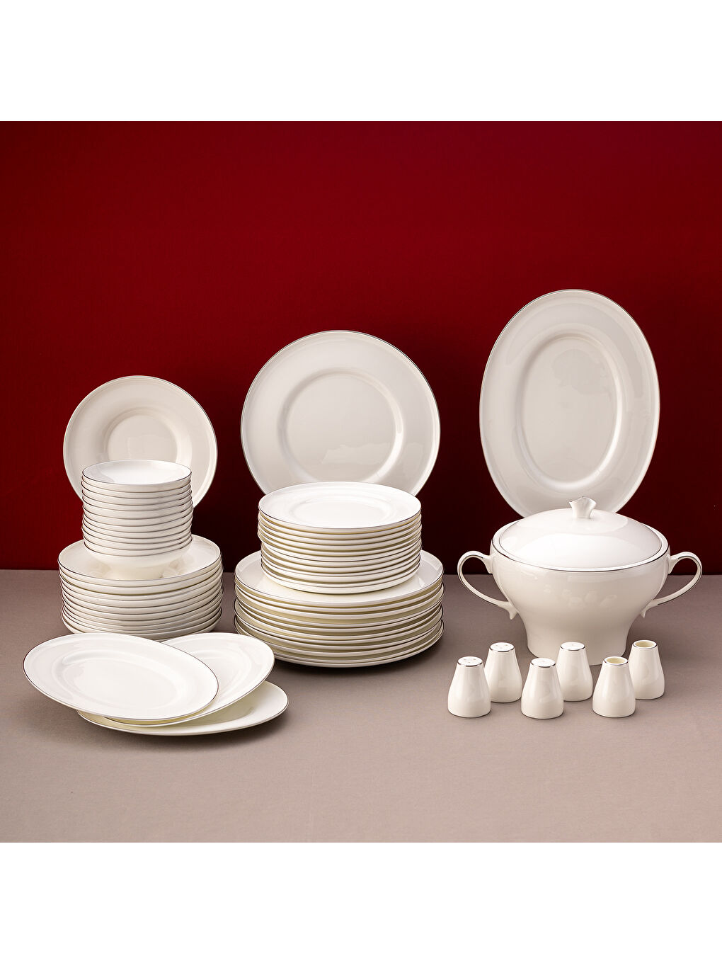 Beyaz Alicia Fine Bone 60 Parça 12 Kişilik Yuvarlak Yemek Takımı Platin-2