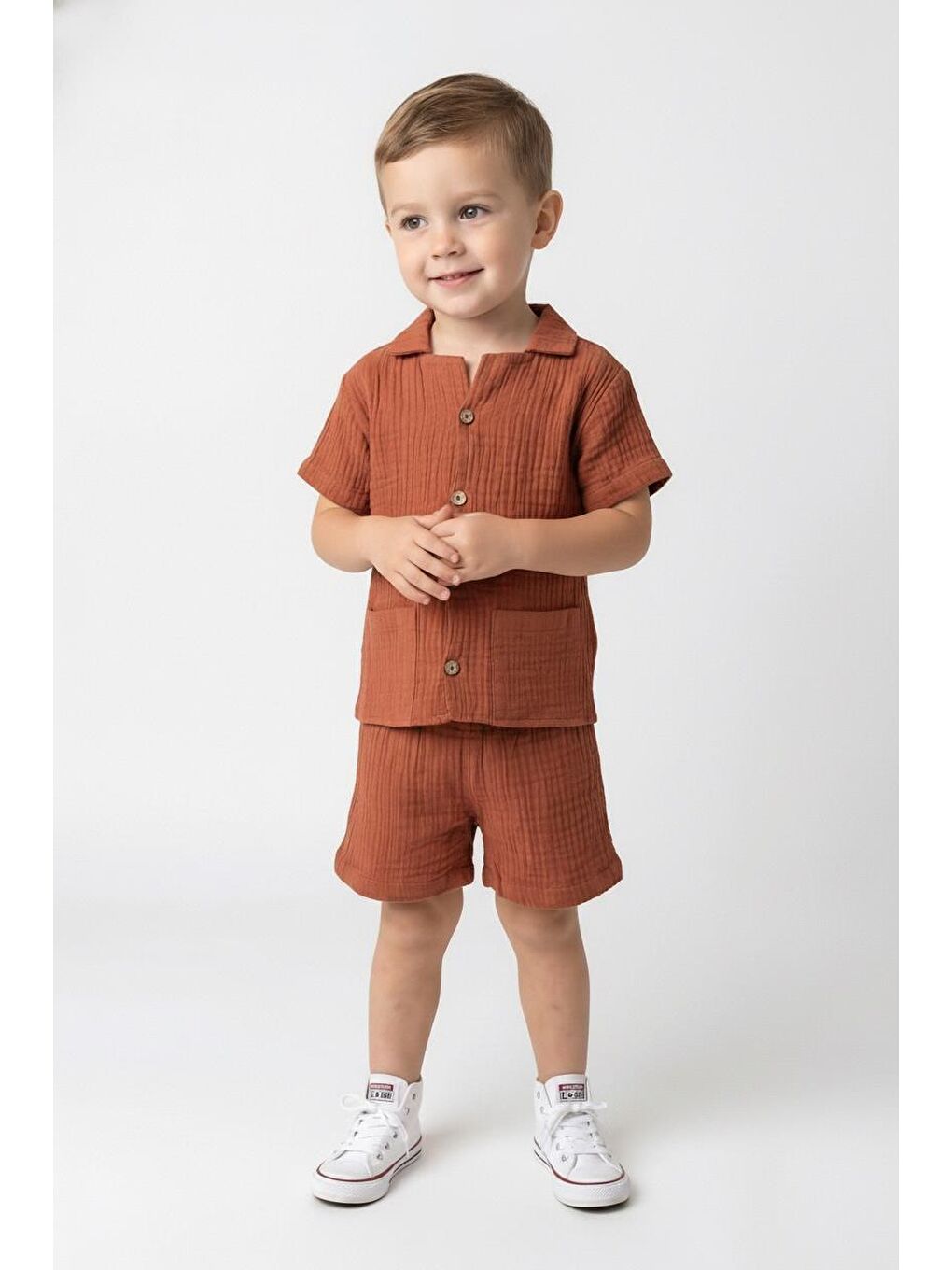 Kahverengi Müslin Ceketli Takım