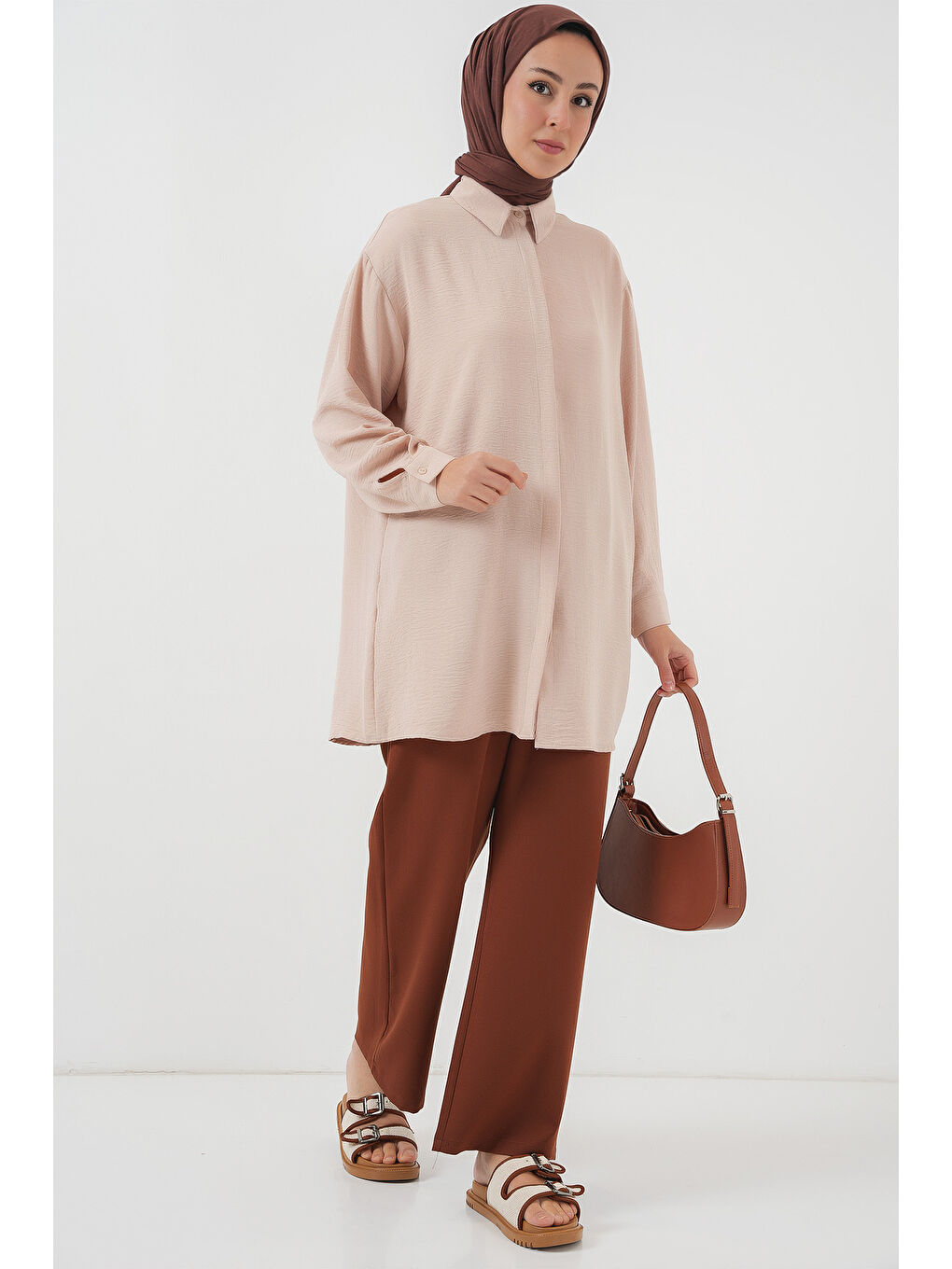 Ekru Kadın Uzun Gömlek Tunik 5945 - Krem-1