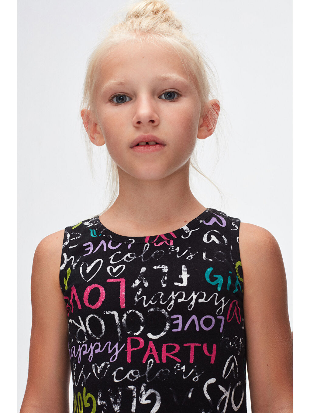 Siyah Glasgow Desen Kız Çocuk Kolsuz Elbise-2
