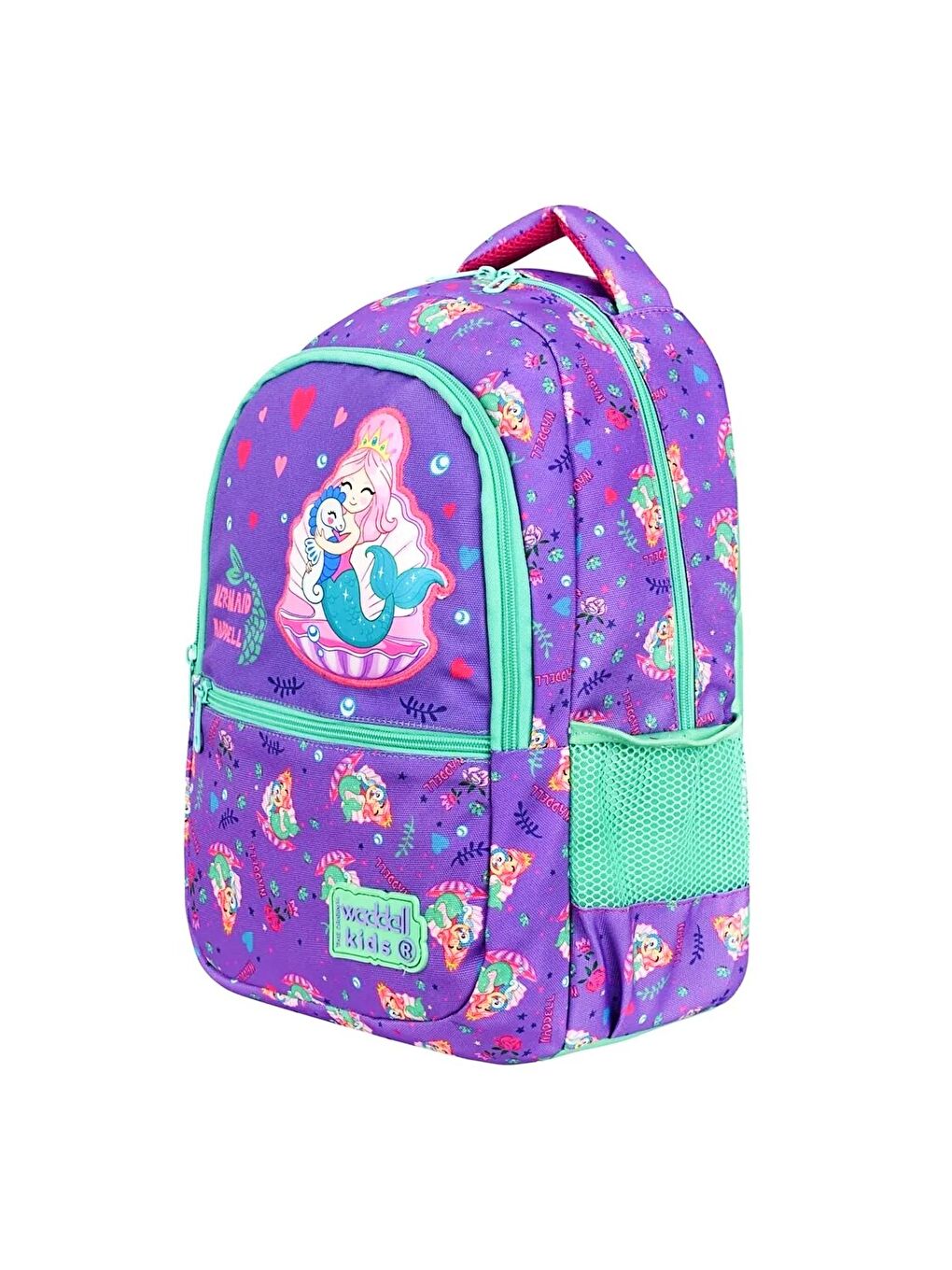 3 Bölmeli İlkokul Çantası ve Beslenme Çantası Deniz Kızı Mor-Yeşil 24204-3