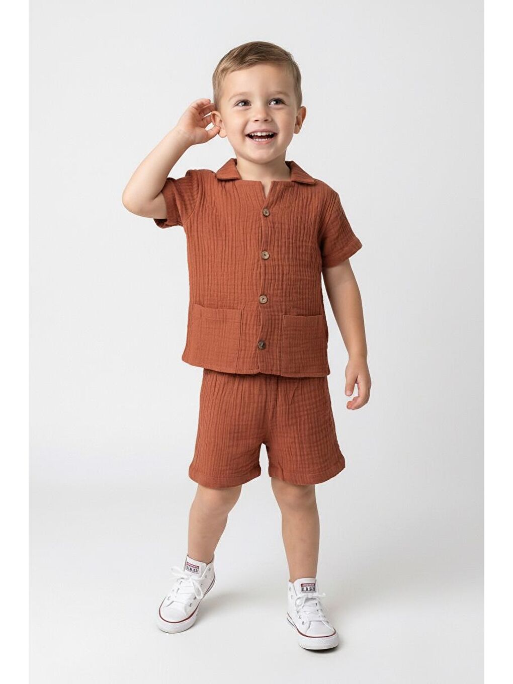 Kahverengi Müslin Ceketli Takım-4