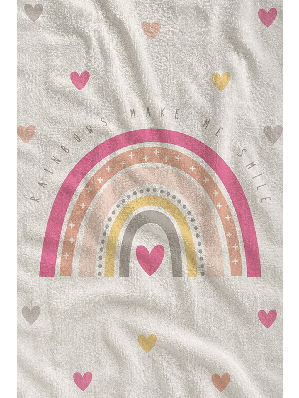 Pembe Pastel Renkli Renk Kemeri Mini Kalp Romantik Desenli 70x150 Plaj Havlusu - Pamuklu Banyo Havlusu-1