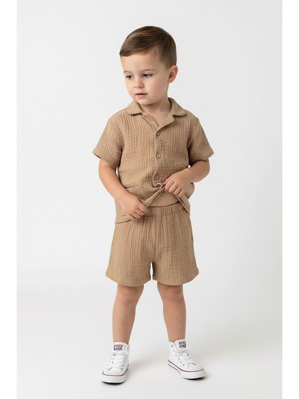 Kahverengi Müslin Ceketli Takım