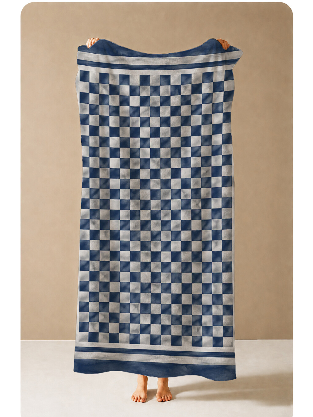 Modern Lacivert Mavi Damalı Kareli Desenli 70x150 Plaj Havlusu - Dijital Baskılı Banyo Havlusu