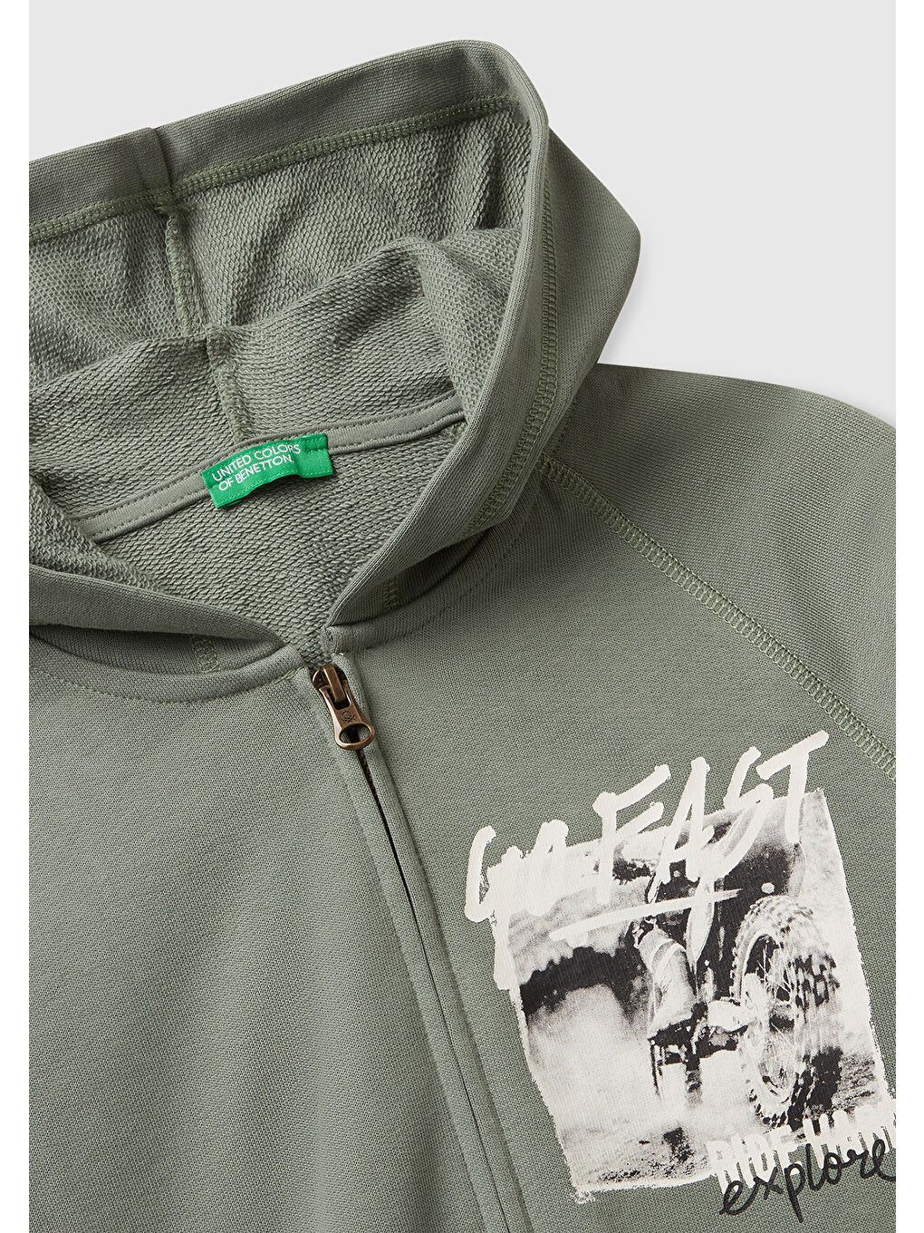 Erkek Çocuk Haki Önü ve Arkası Baskılı Fermuarlı Yan Cepli Sweatshirt-1