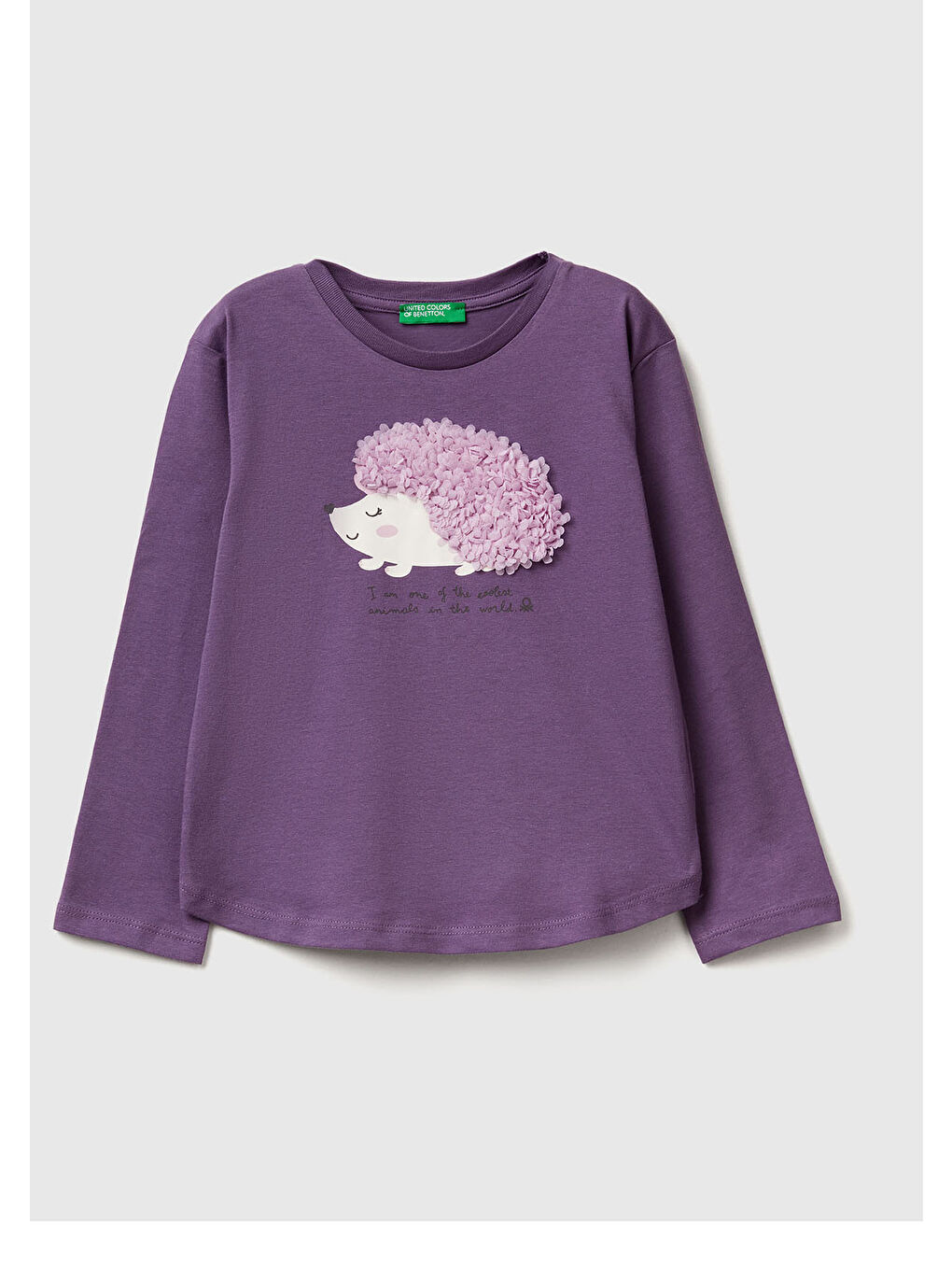 Kız Çocuk Mor Önü Baskılı Ribana Yakalı Uzun Kollu T-shirt