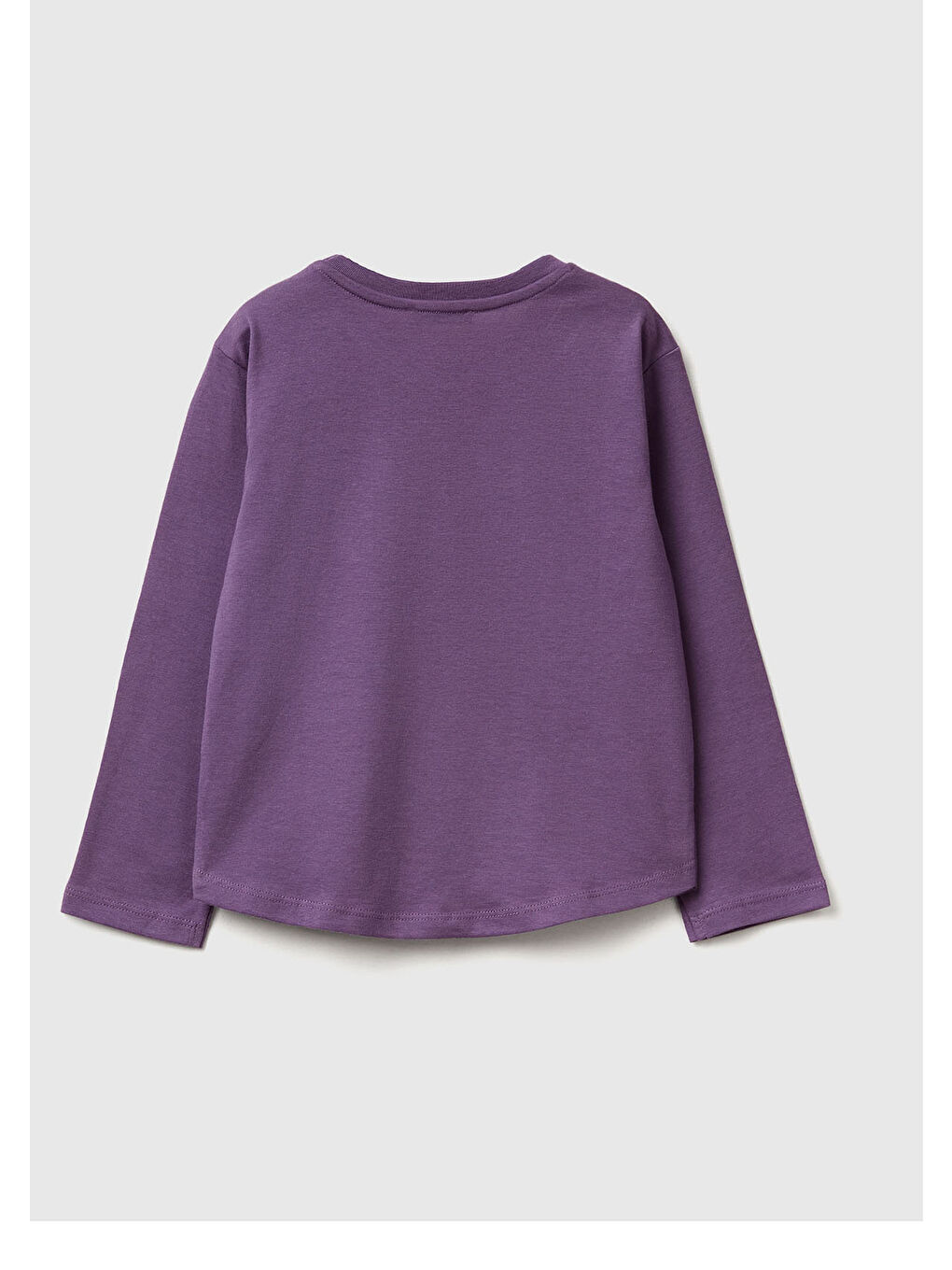 Kız Çocuk Mor Önü Baskılı Ribana Yakalı Uzun Kollu T-shirt-1