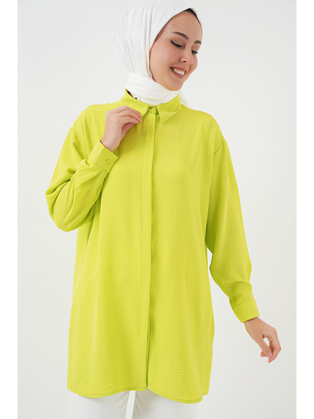Kadın Uzun Gömlek Tunik 5945 - E.Yeşil