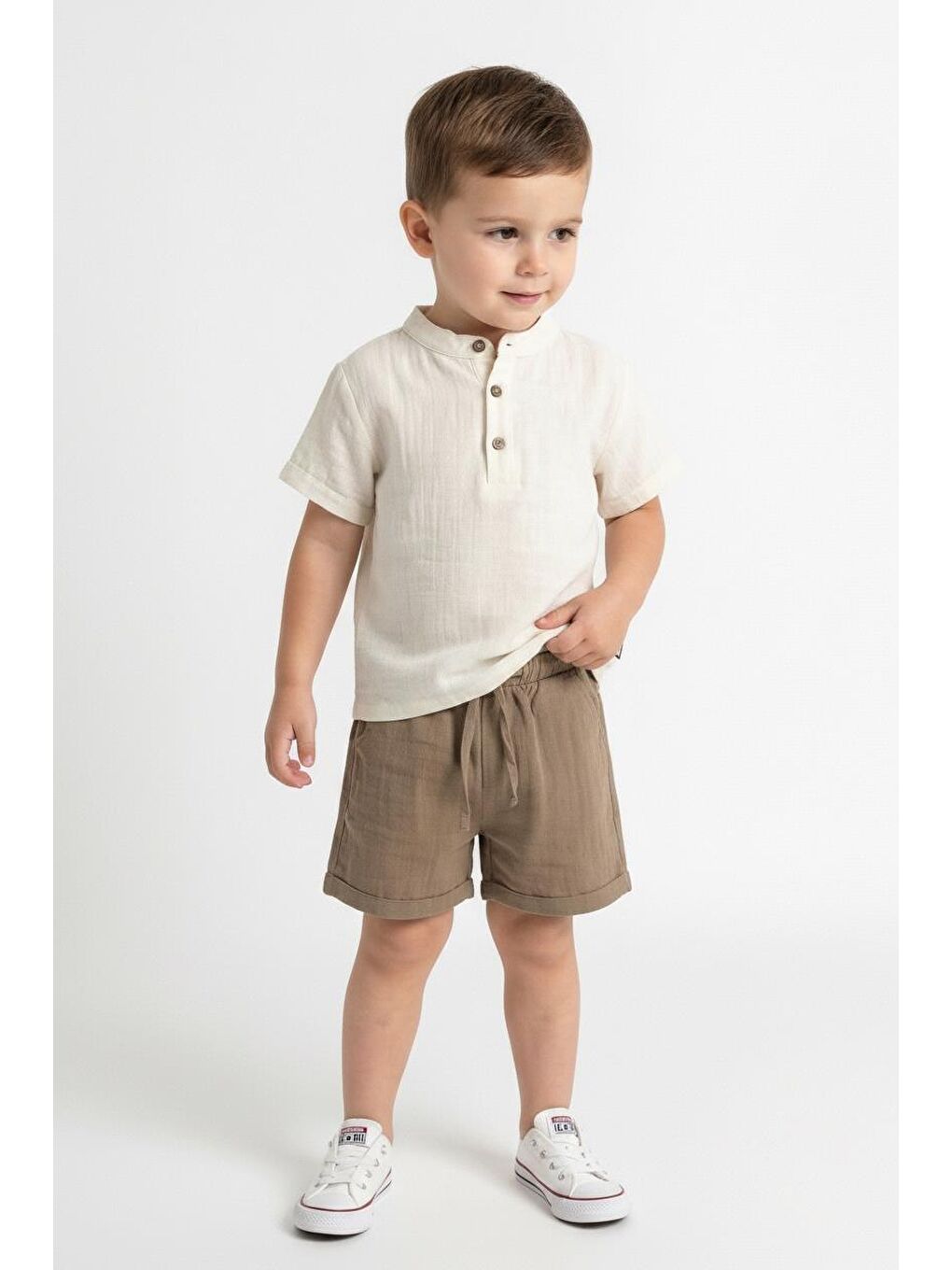 Kahverengi Müslin Bis.Yaka Şortlu Takım-1