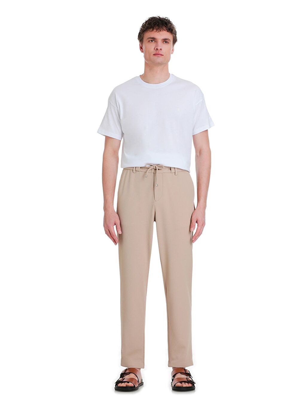 Bej Dinamik Fit Yandan Cepli Jogger Pantolon-1