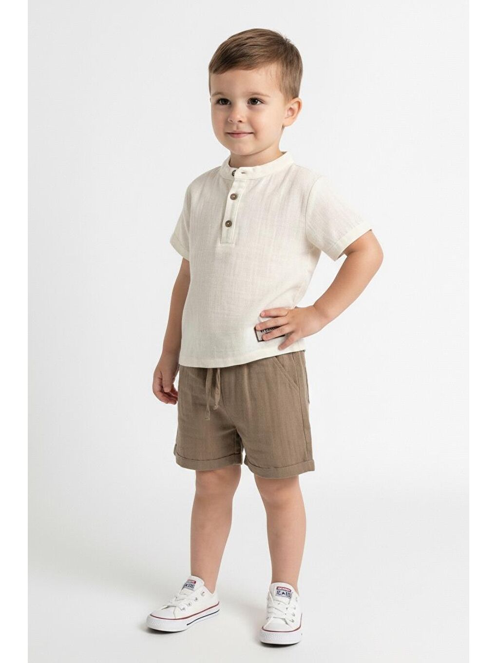Kahverengi Müslin Bis.Yaka Şortlu Takım-2