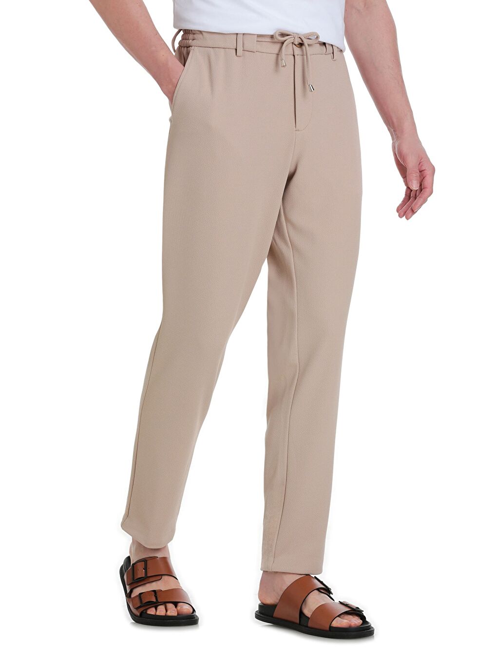 Bej Dinamik Fit Yandan Cepli Jogger Pantolon-2