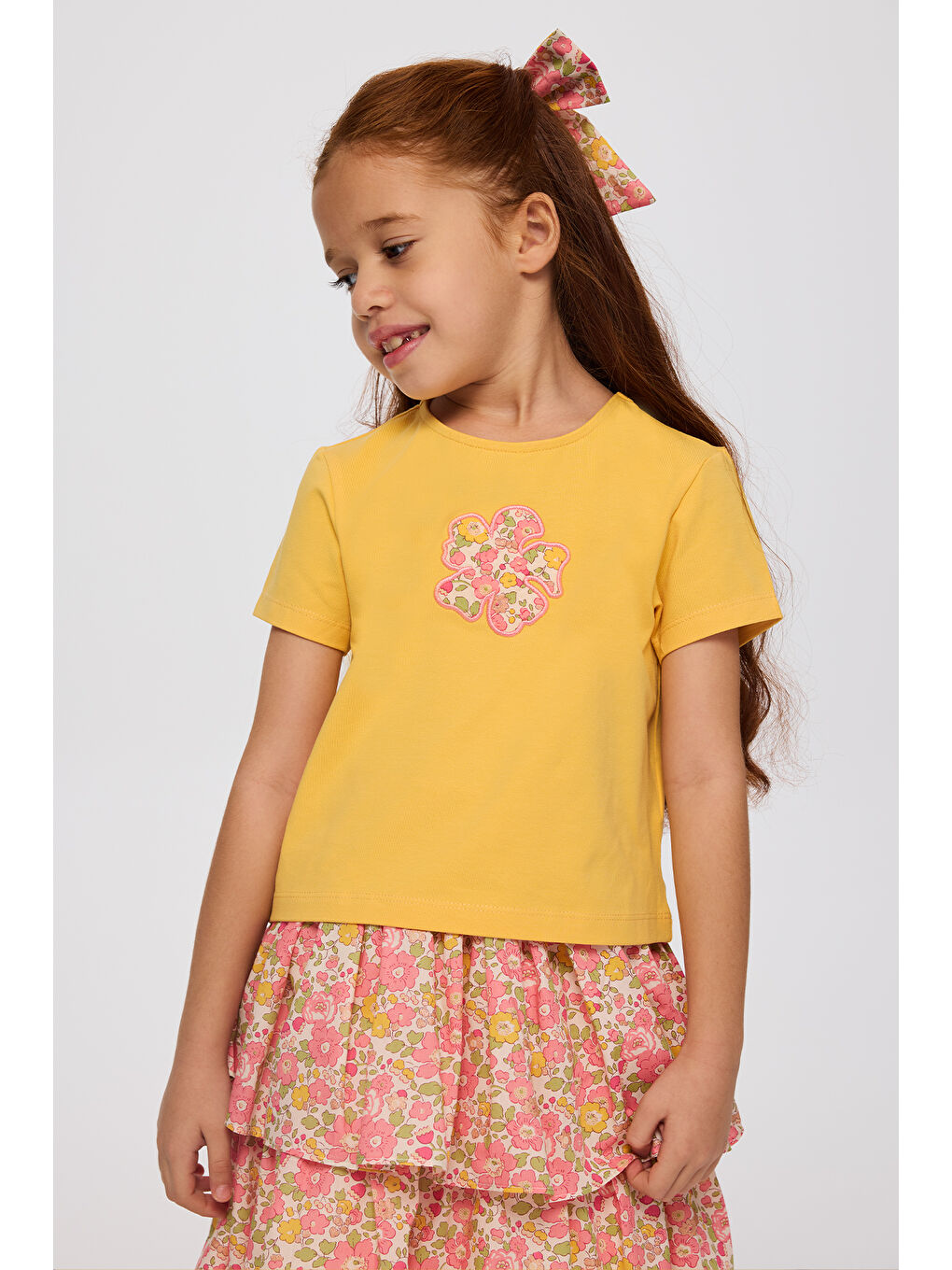 Sarı Liberty Kumaş Kız Çocuk Tişört-4