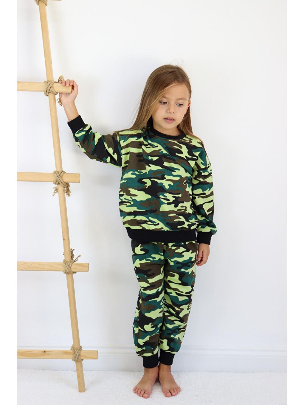 Harika KIDS Yeşil Kız-Erkek (Unisex) Çocuk İki İplik Kumaş Orta Kalınlıkta Nakışlı Örme Basic Eşofman Takımı - 6