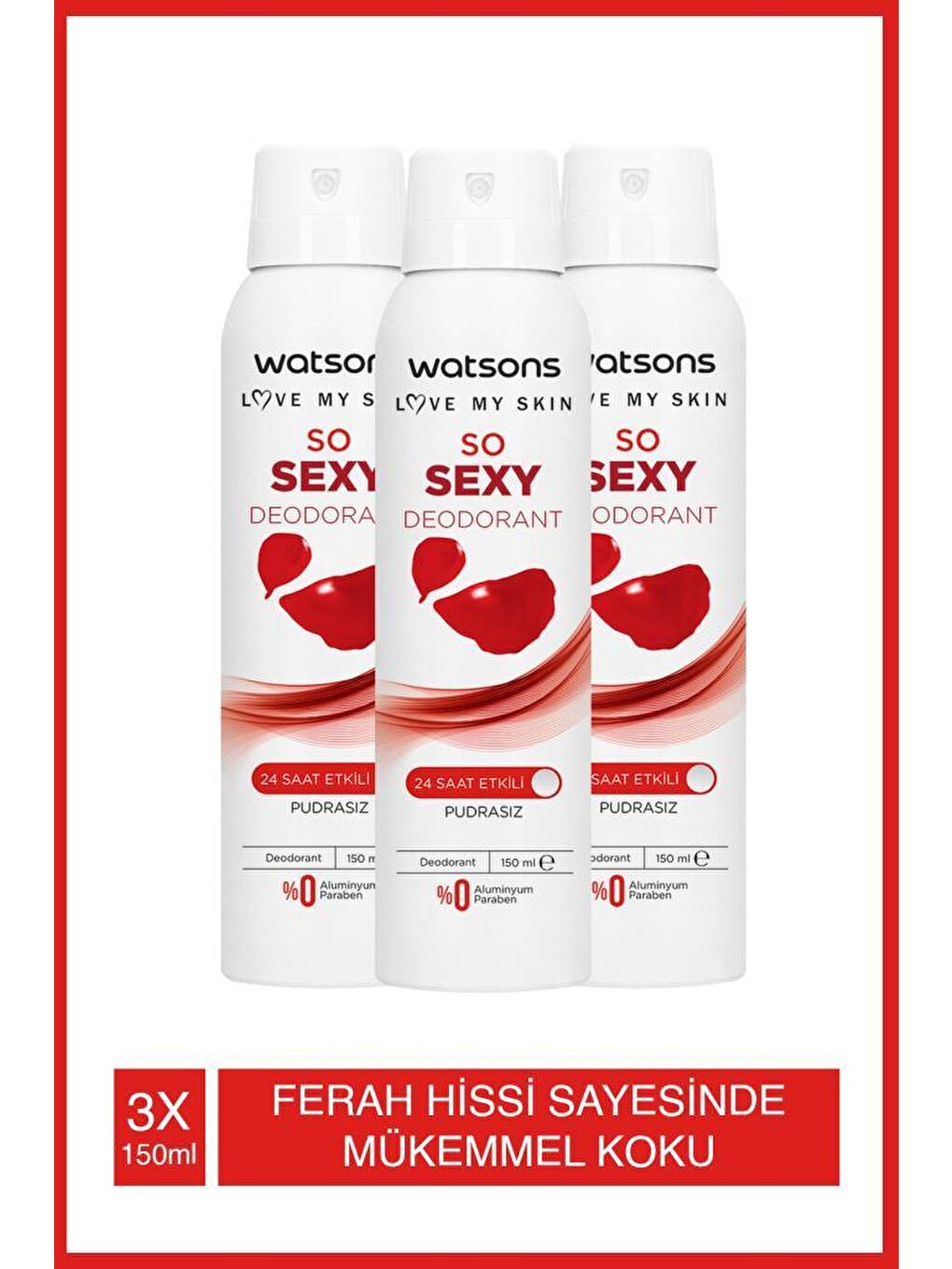 Watsons Açık Bej So Sexy Deodorant 24 Saat Etkili Pudrasız Sprey 150 ml x 3 ADET