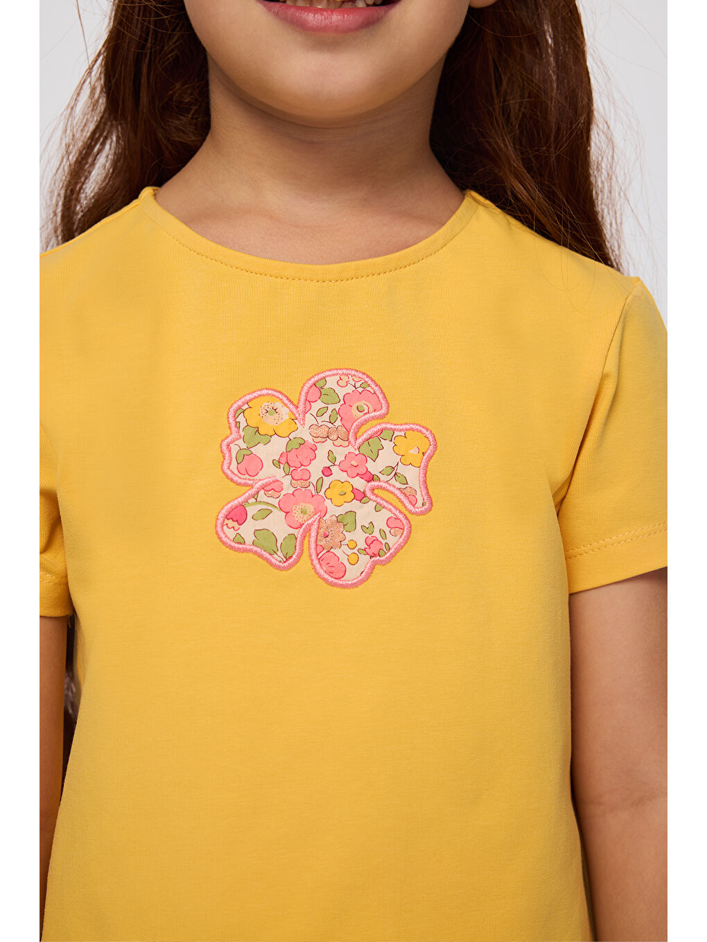Sarı Liberty Kumaş Kız Çocuk Tişört-5