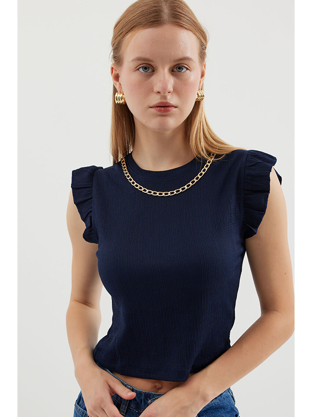 0430 Örme Bluz - Lacivert-3