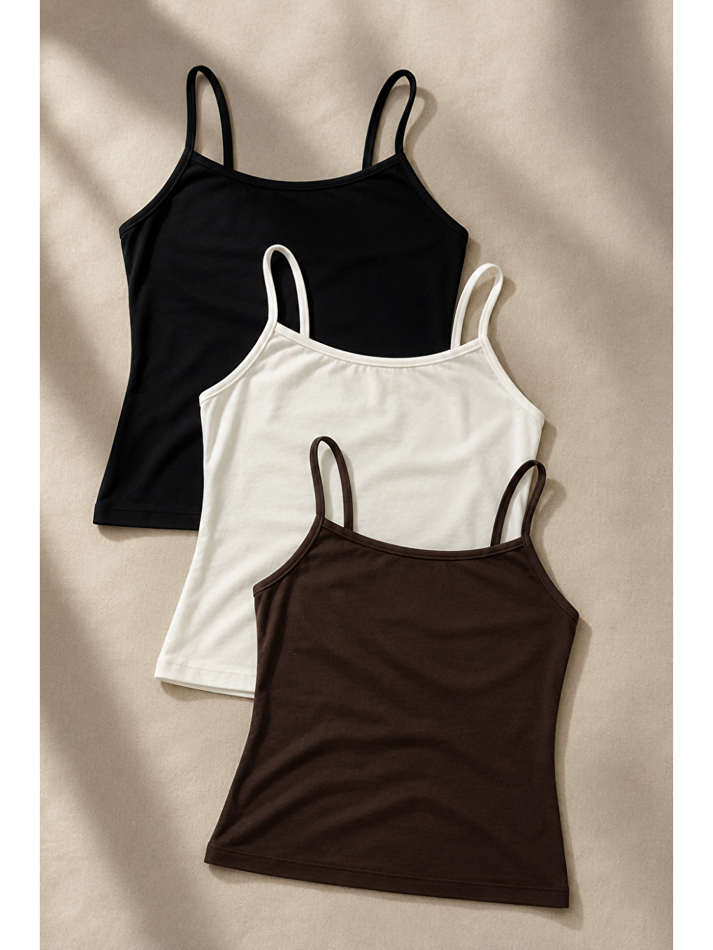 Gri Kadın Basic İnce Askılı Dar 3 Lü Crop Bluz