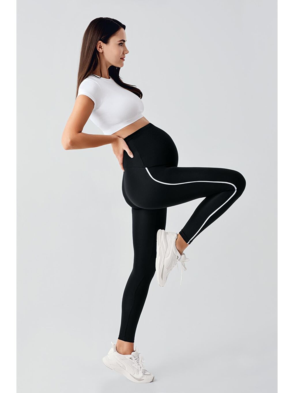 Siyah Biyeli Yüksek Bel Esnek Toparlayıcı Hamile Tayt T24-1