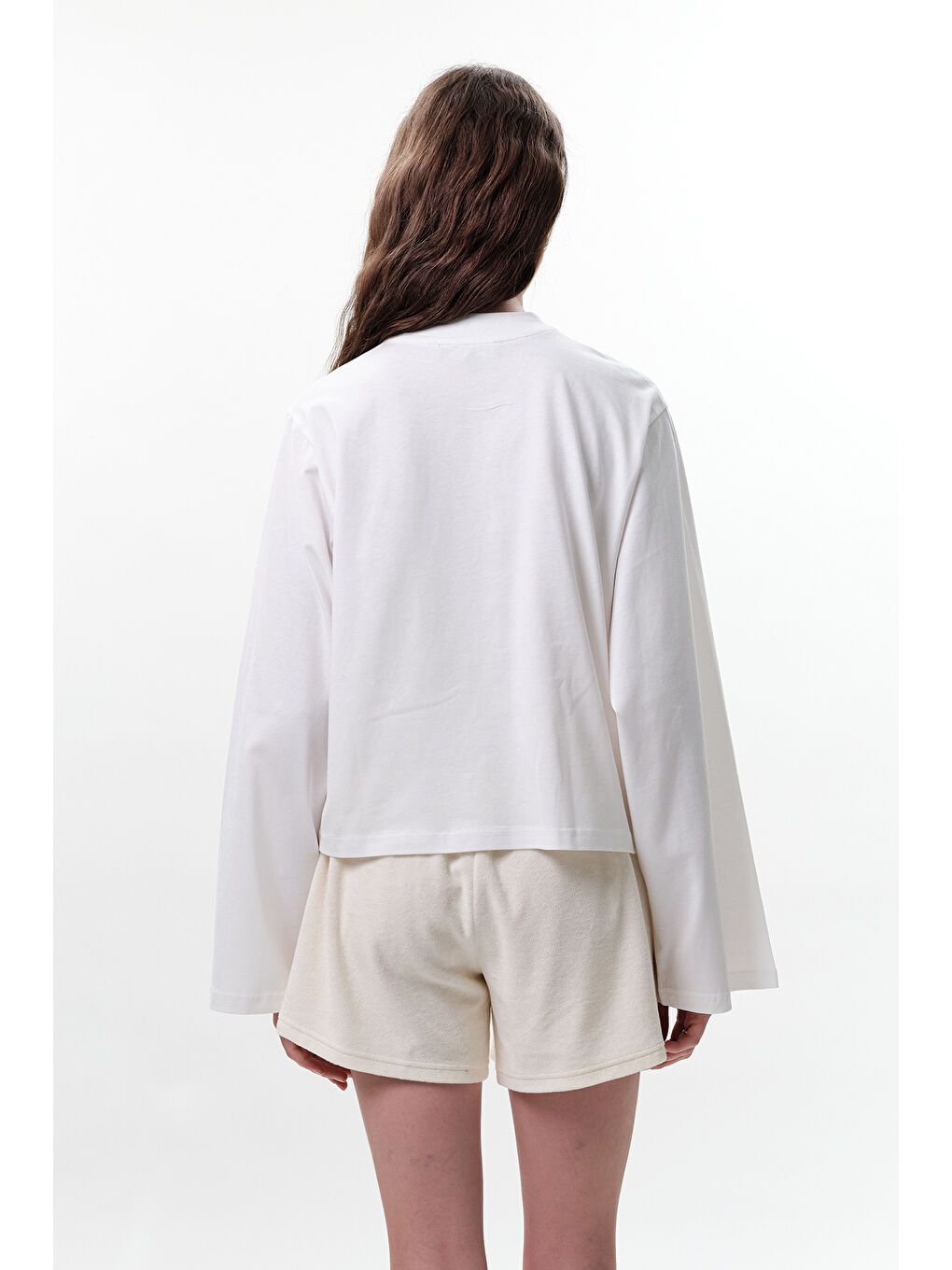 Beyaz Baskılı Crop Uzun Kol T-Shırt Homemade-5