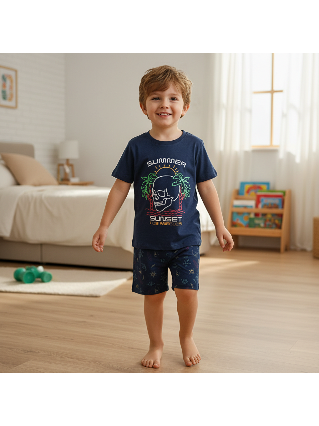 Çocuk Summer Baskılı Lacivert Renk 2'li Takım Cb1061-1