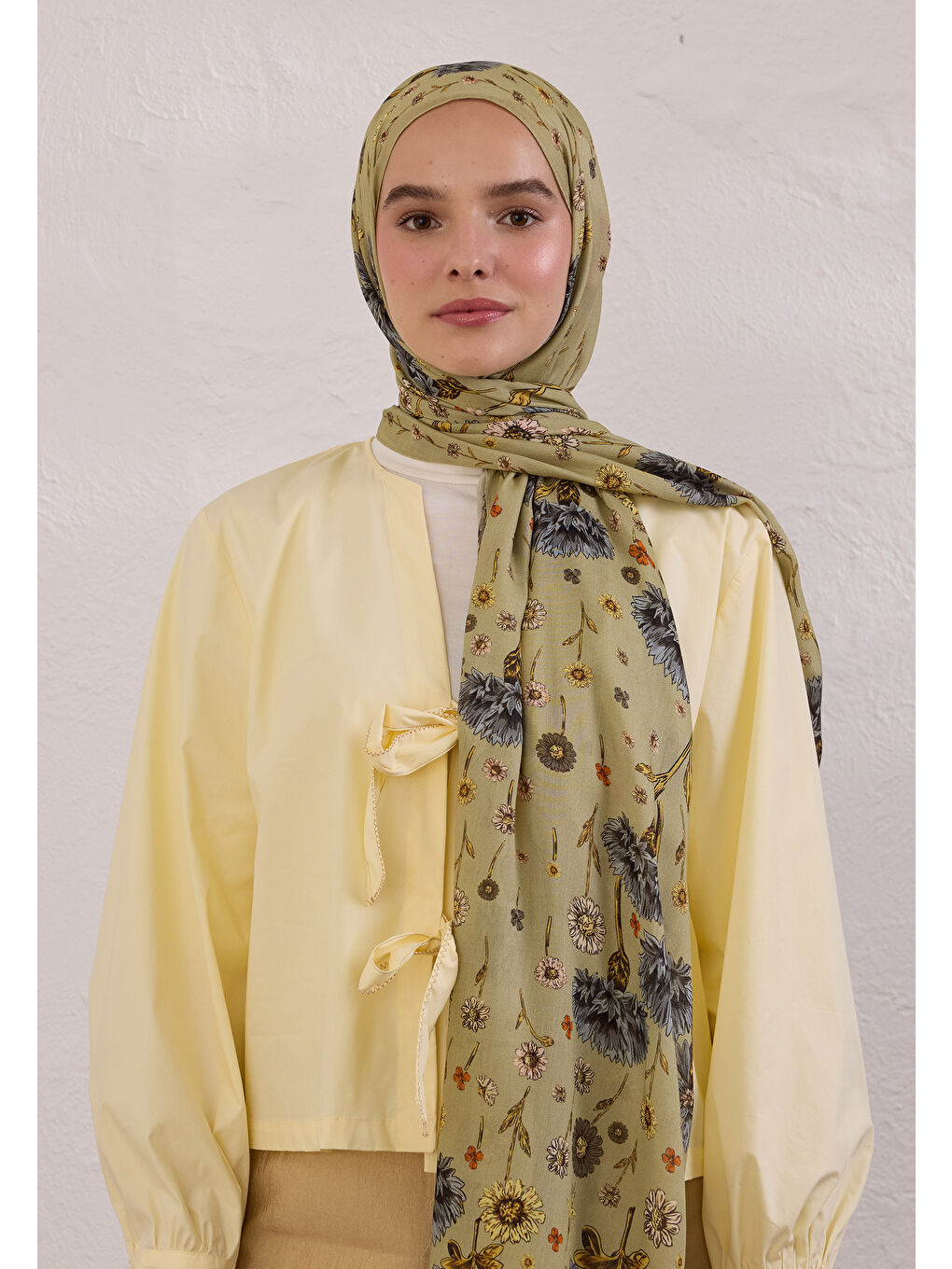 Yeşil Bloomıng Dahlıa Desen Rami Şal Çağla-1