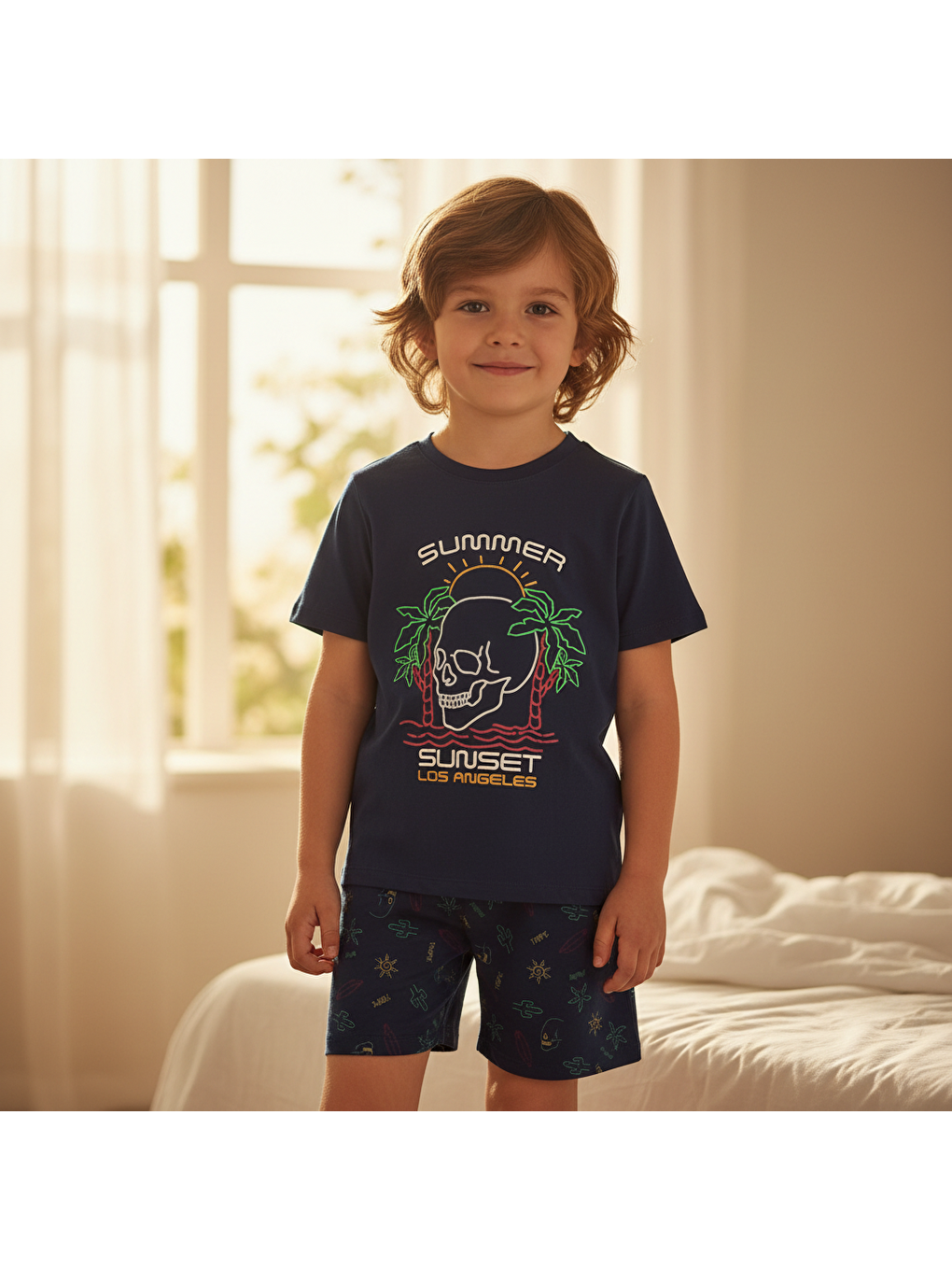 Çocuk Summer Baskılı Lacivert Renk 2'li Takım Cb1061-4