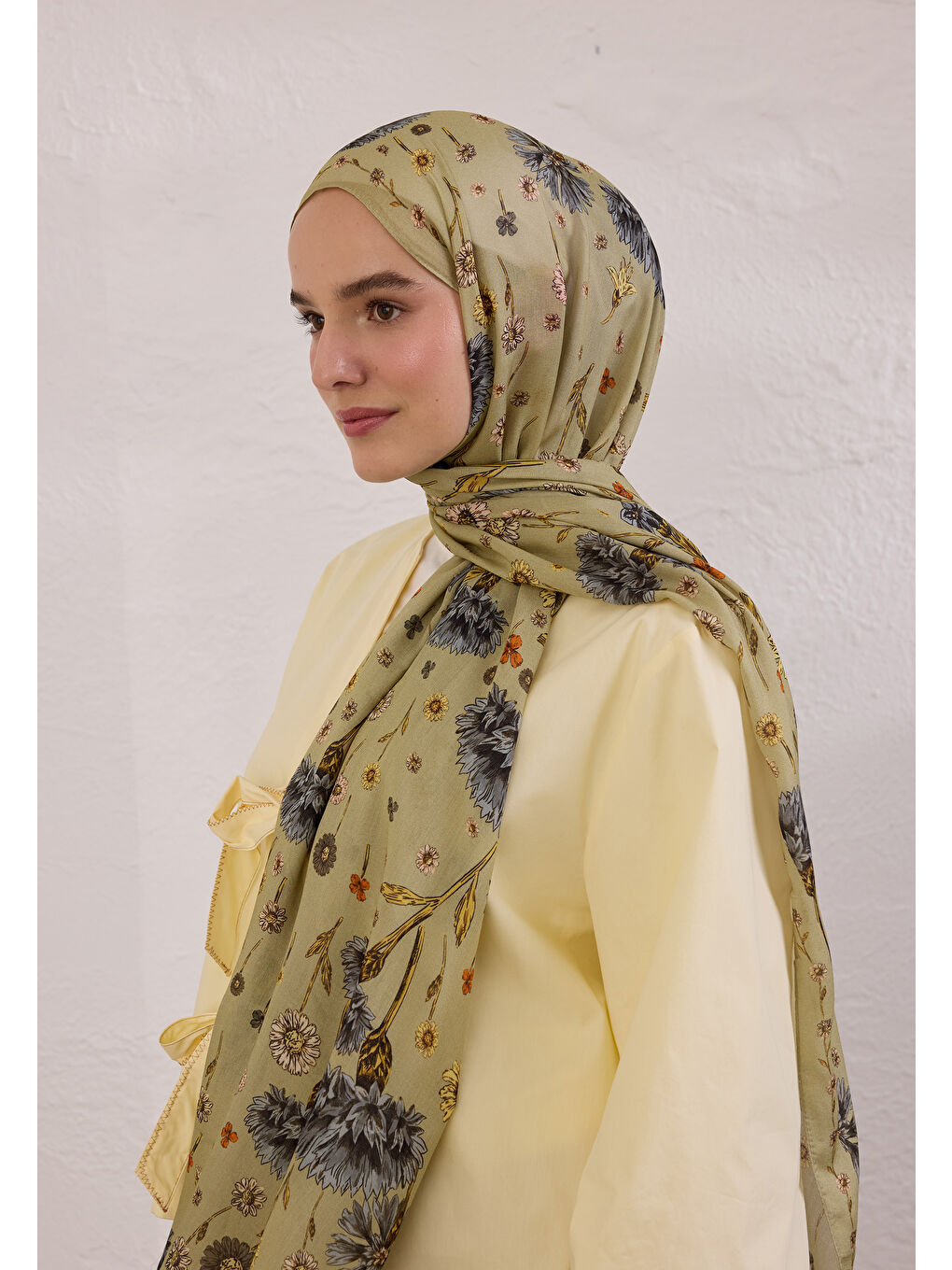 Yeşil Bloomıng Dahlıa Desen Rami Şal Çağla-2