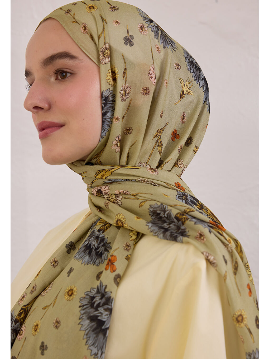 Yeşil Bloomıng Dahlıa Desen Rami Şal Çağla-3