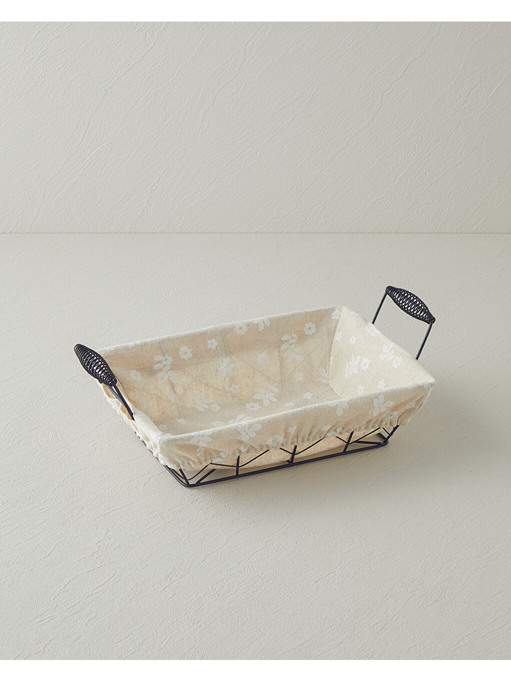 Ekru Woven Metal Ekmek Sepeti 26x19x7,5 Cm Krem-1