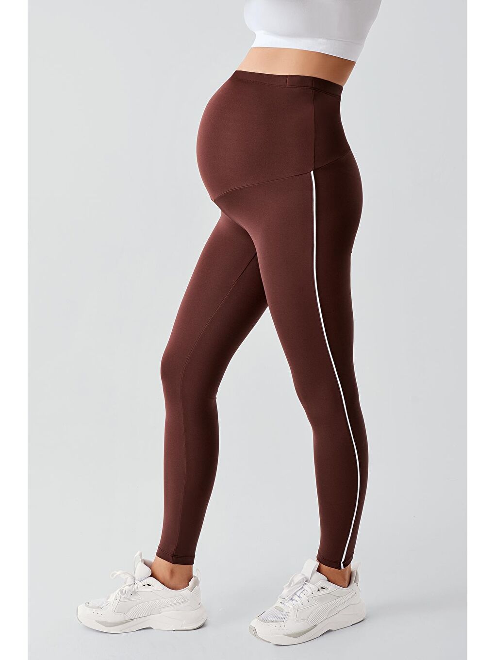 Kahverengi Biyeli Yüksek Bel Esnek Toparlayıcı Hamile Tayt T24-3