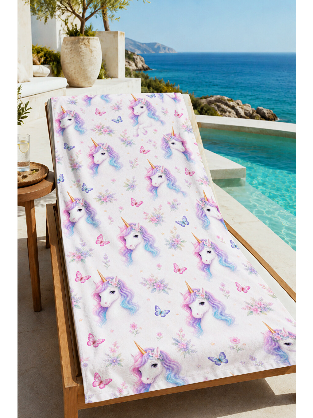 Pembe Pastel Masalsı At Renk Kemeri Ve Yıldız Desenli 70x150 Plaj Havlusu - Dijital Baskılı Banyo Havlusu-4