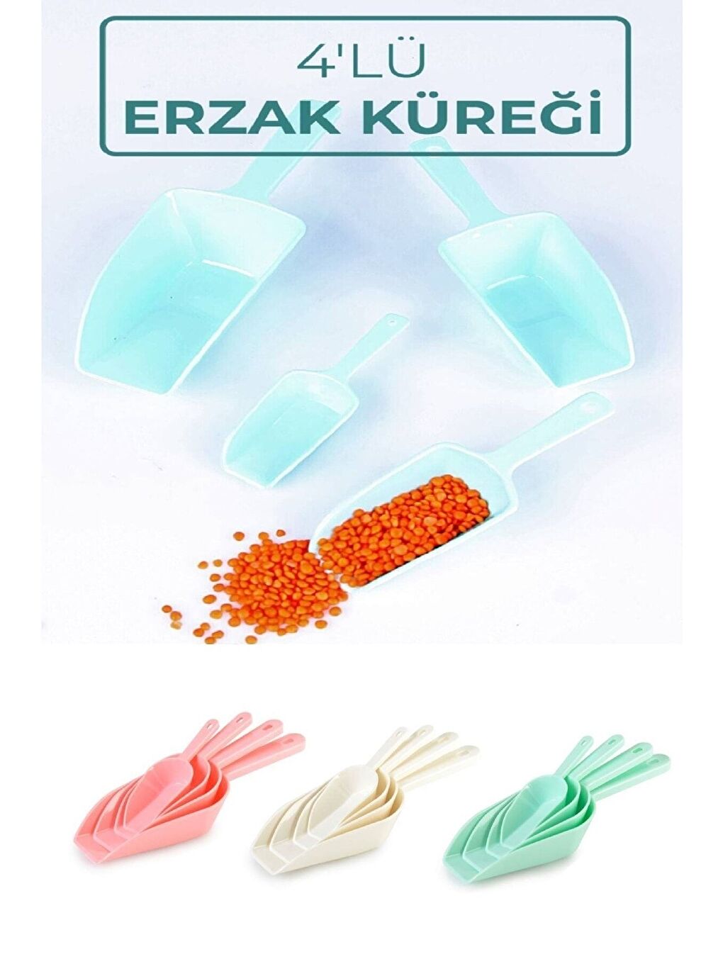 Karışık 4 Adet Renkli Erzak Küreği Ölçü Kaşığı