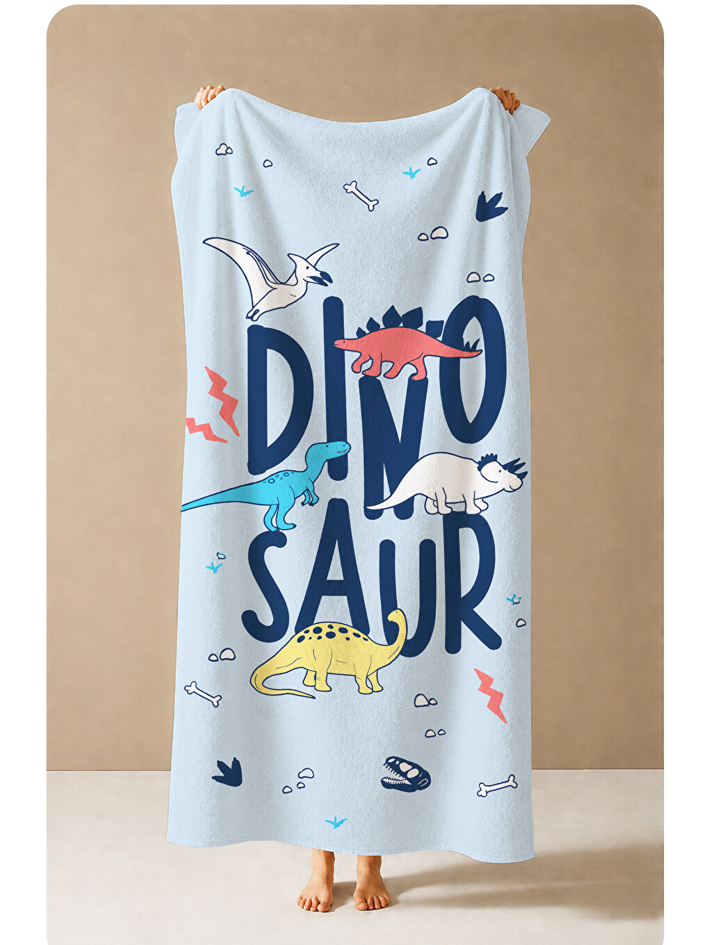 Yeşil Sevimli Dino Saur Yazılı Dinozor Desenli 70x150 Plaj Havlusu - Dijital Baskılı Solmaz Banyo Havlusu-3