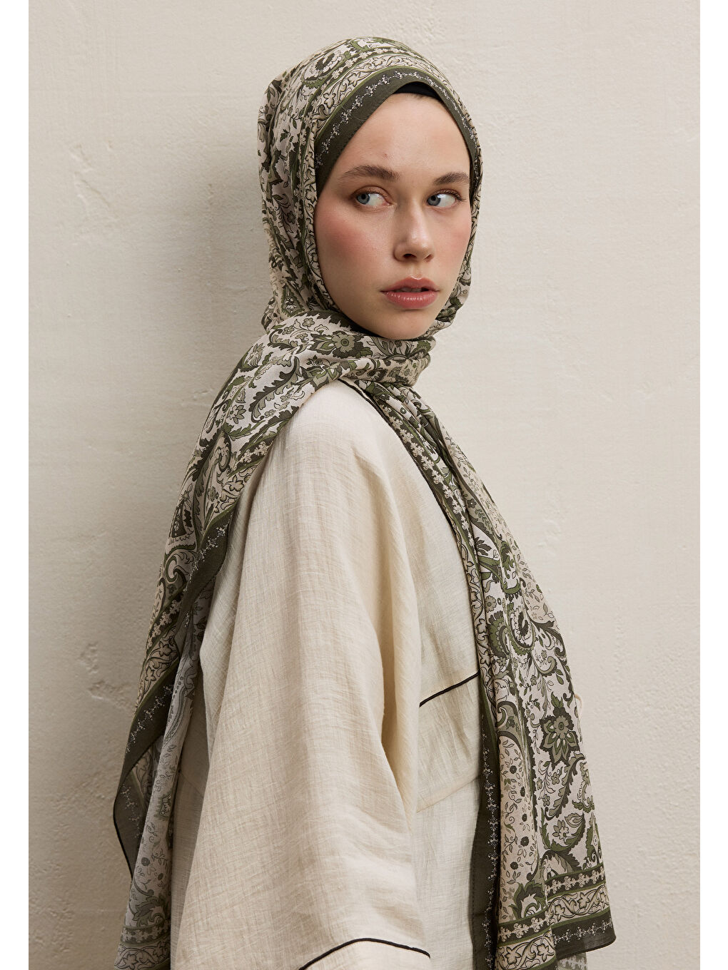 Elegant Desen Şal Haki-1