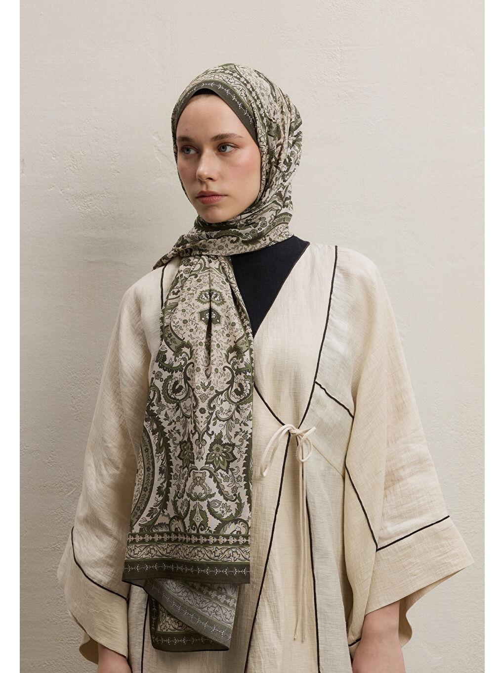 Elegant Desen Şal Haki-2