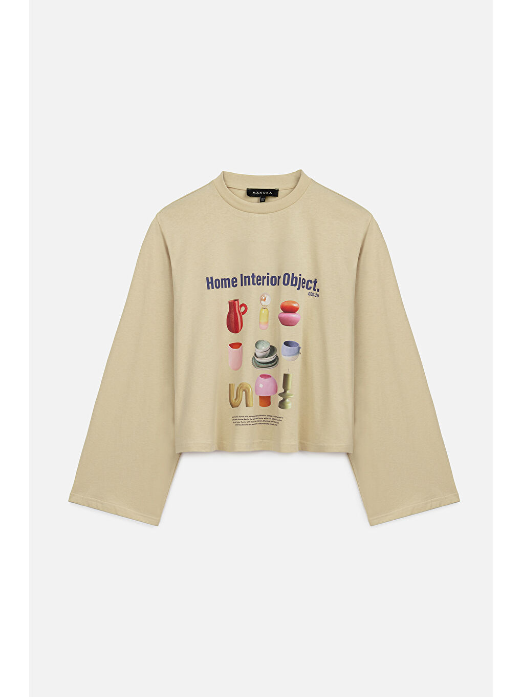 Sarı Baskılı Crop Uzun Kol T-Shırt Objeckt-1