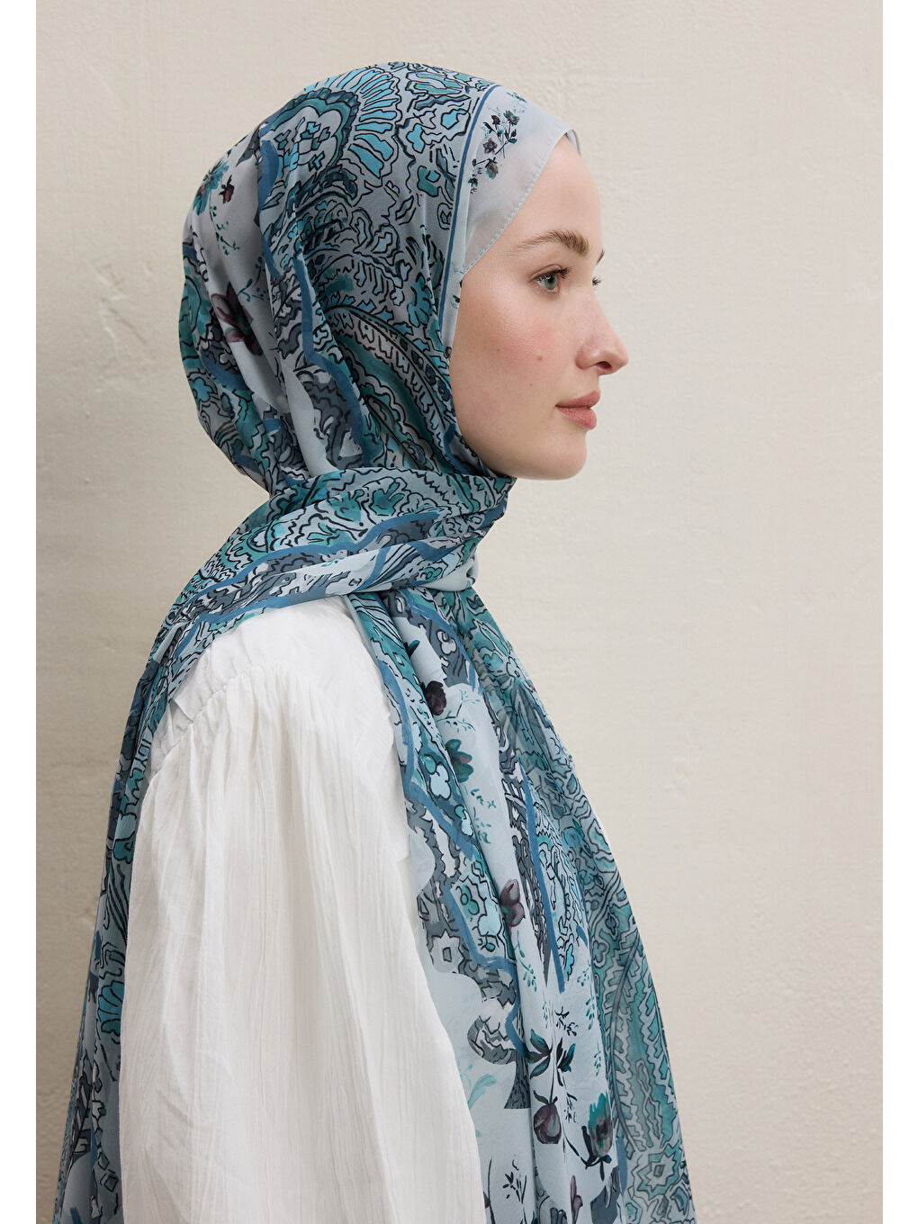 Alıza Desen İpek Krep Şal Mint Yeşili-1