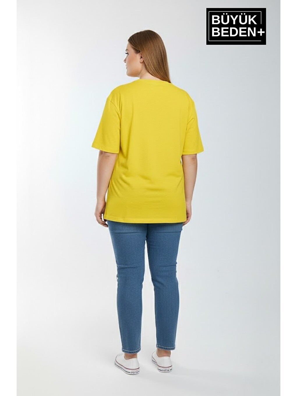 Sarı Kadın Büyük Beden Willamsburg Brooklyn Baskılı 3xl-6xl Bisiklet Yaka Tshırt SPR26BTSK510-16-2
