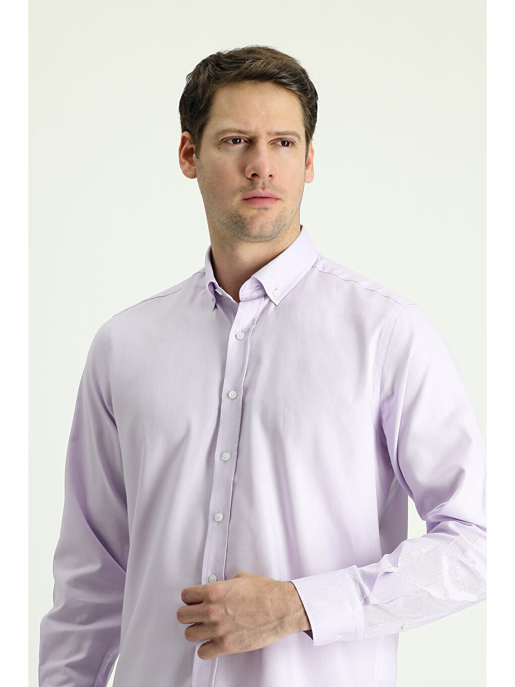 Lila Uzun Kol Regular Fit Oxford Pamuk Gömlek-1