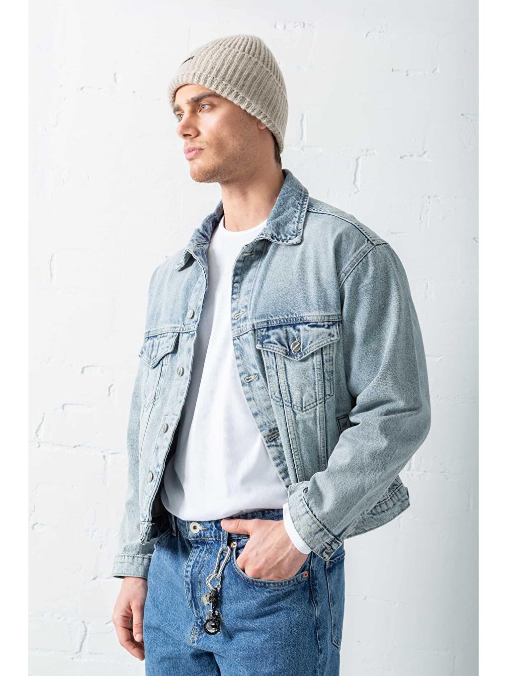 Erkek Boxy Fit Denim Ceket Mavi-1