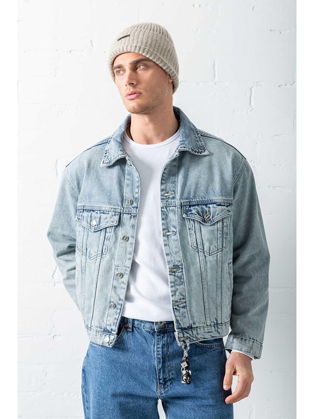 Erkek Boxy Fit Denim Ceket Mavi-2