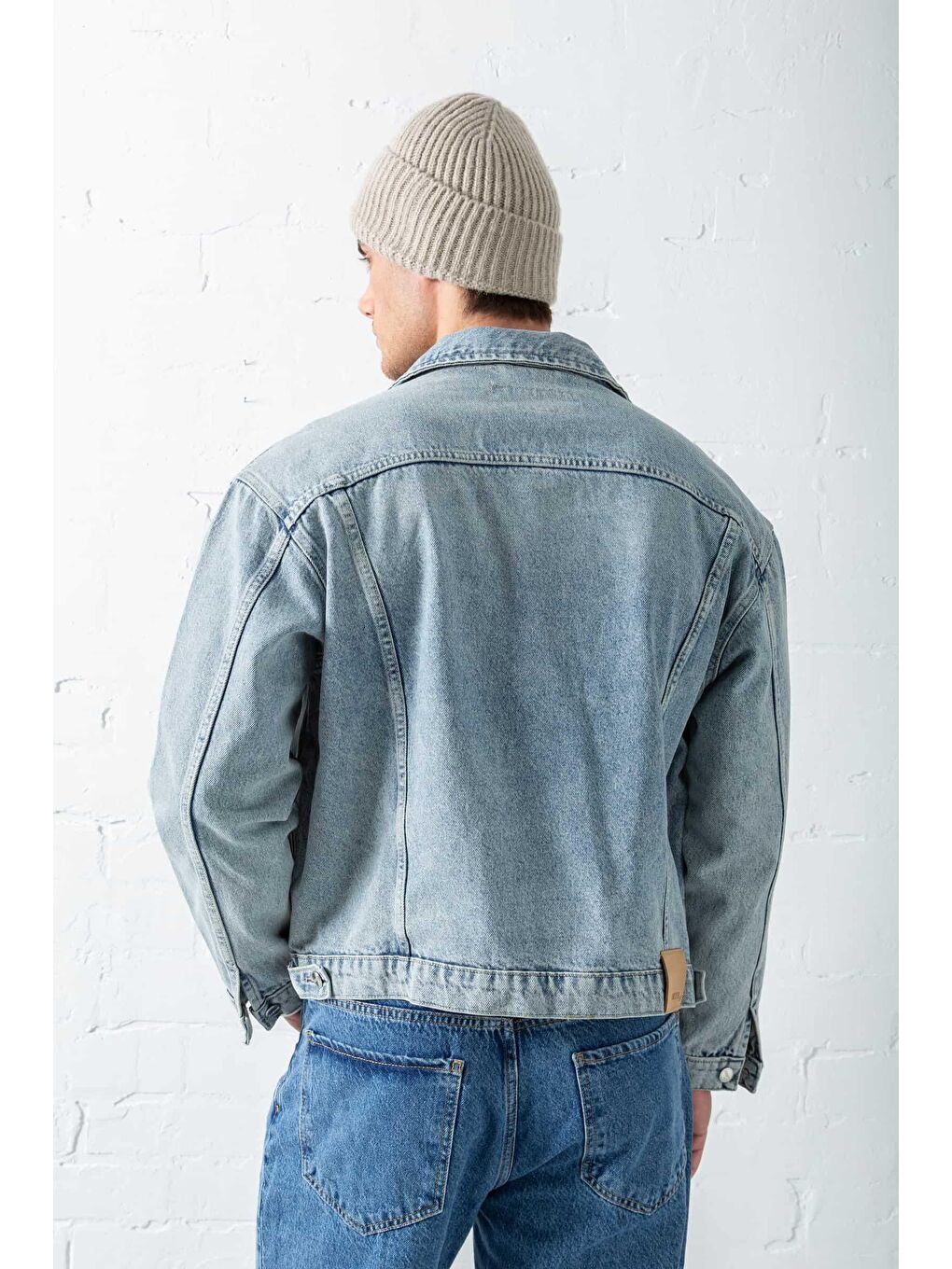 Erkek Boxy Fit Denim Ceket Mavi-3