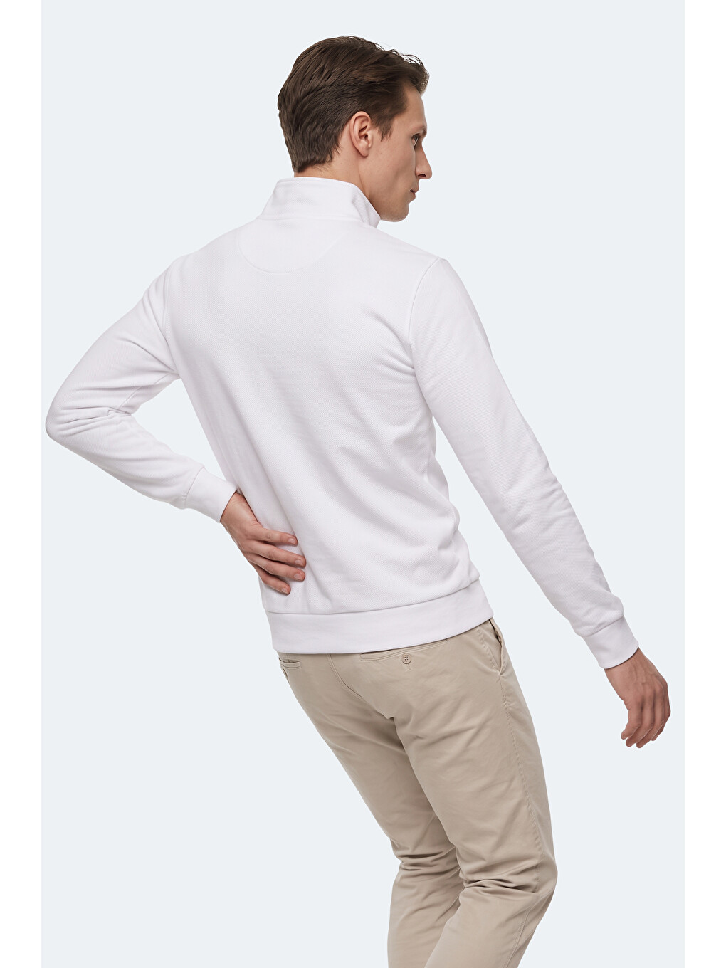 Kıvo I Erkek Dik Yaka Fermuarlı Beyaz Sweatshırt-5